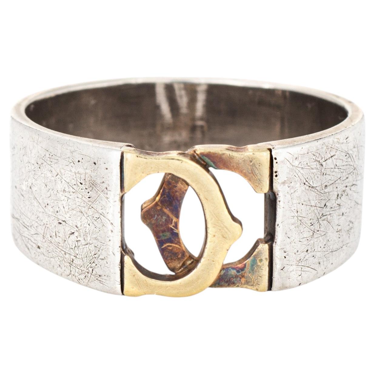 70s Vintage Cartier Ring Sz 7 CC Logo Sterling Silver 18k Gold Band Signed