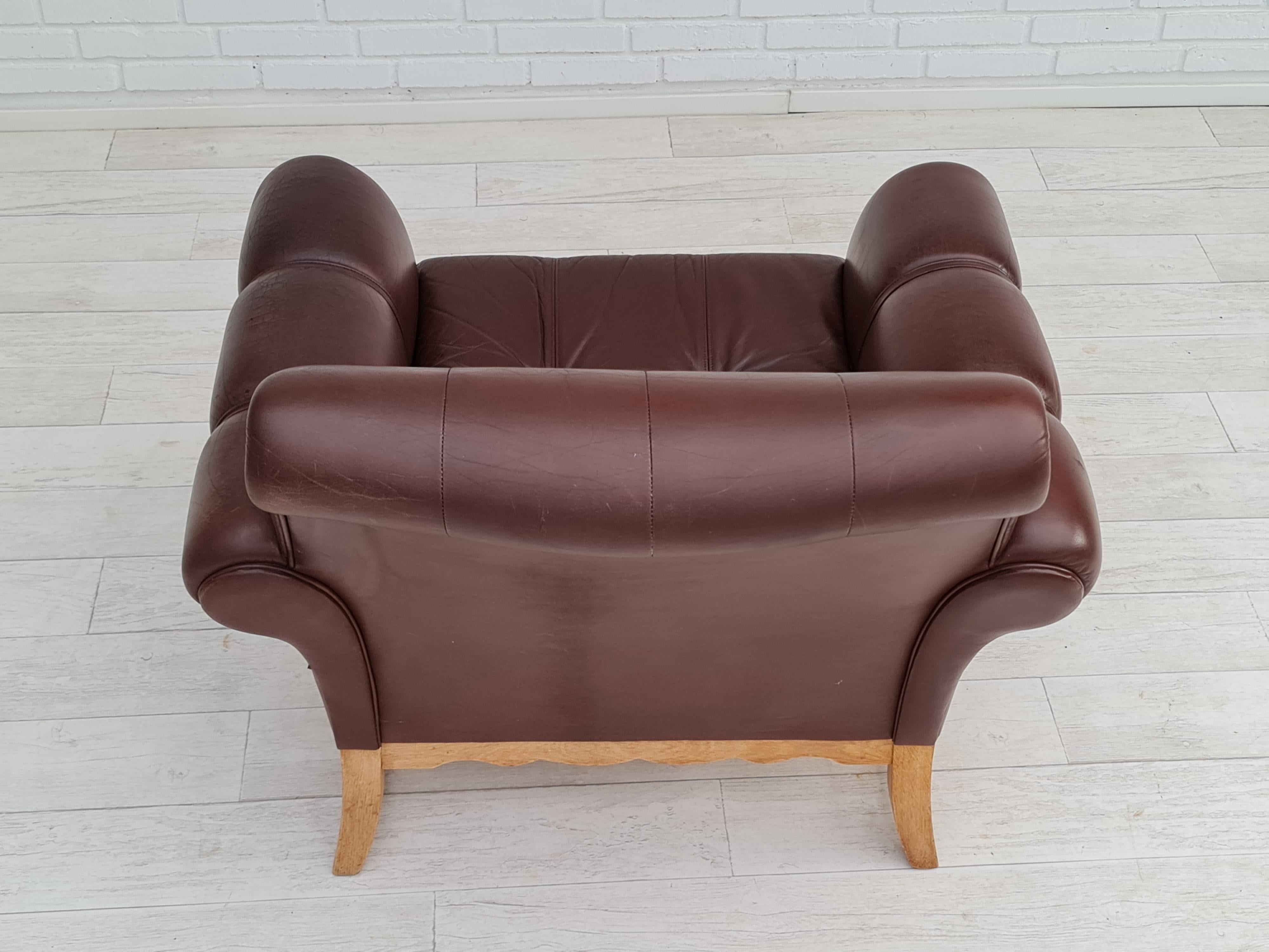 70s, Vintage Danish Armchair, Leather, Oak Wood For Sale 5