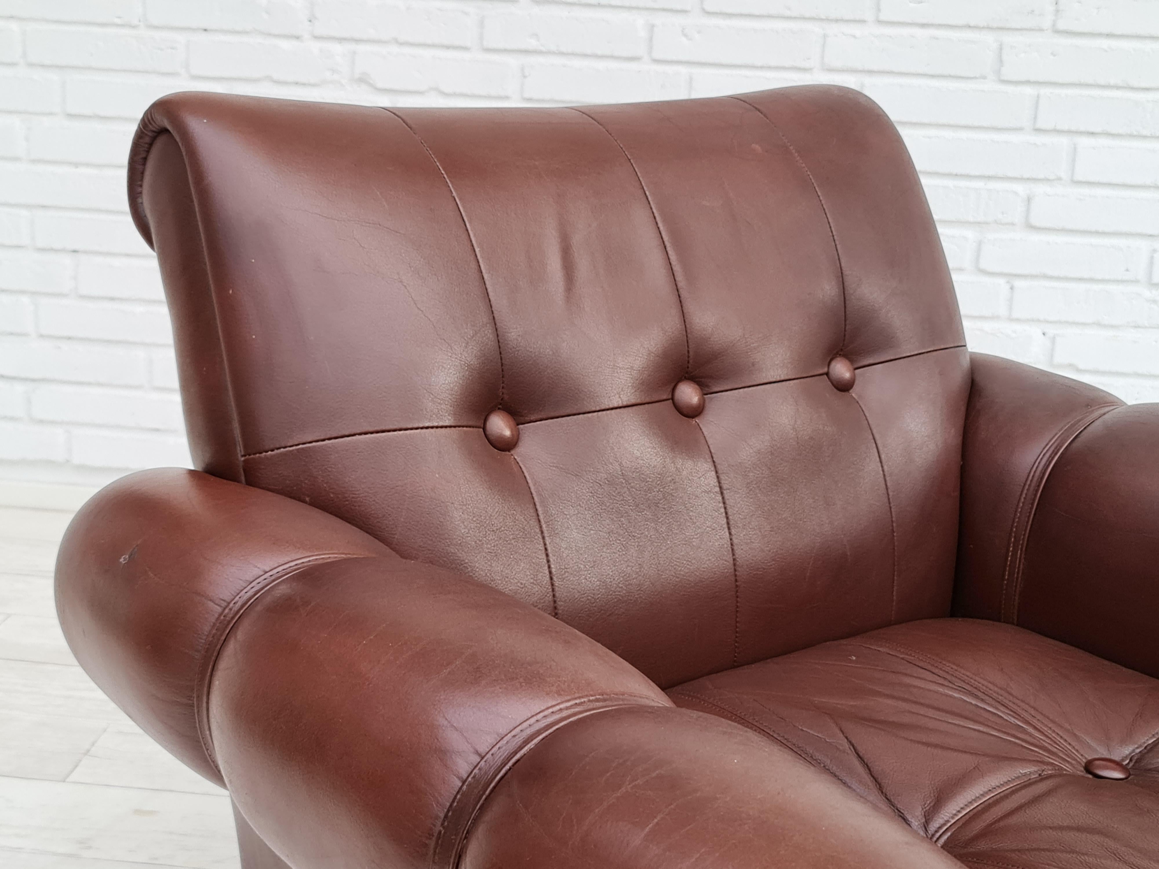 Dänischer Sessel im Vintage-Stil aus Leder, Eichenholz, 70er Jahre im Angebot 9