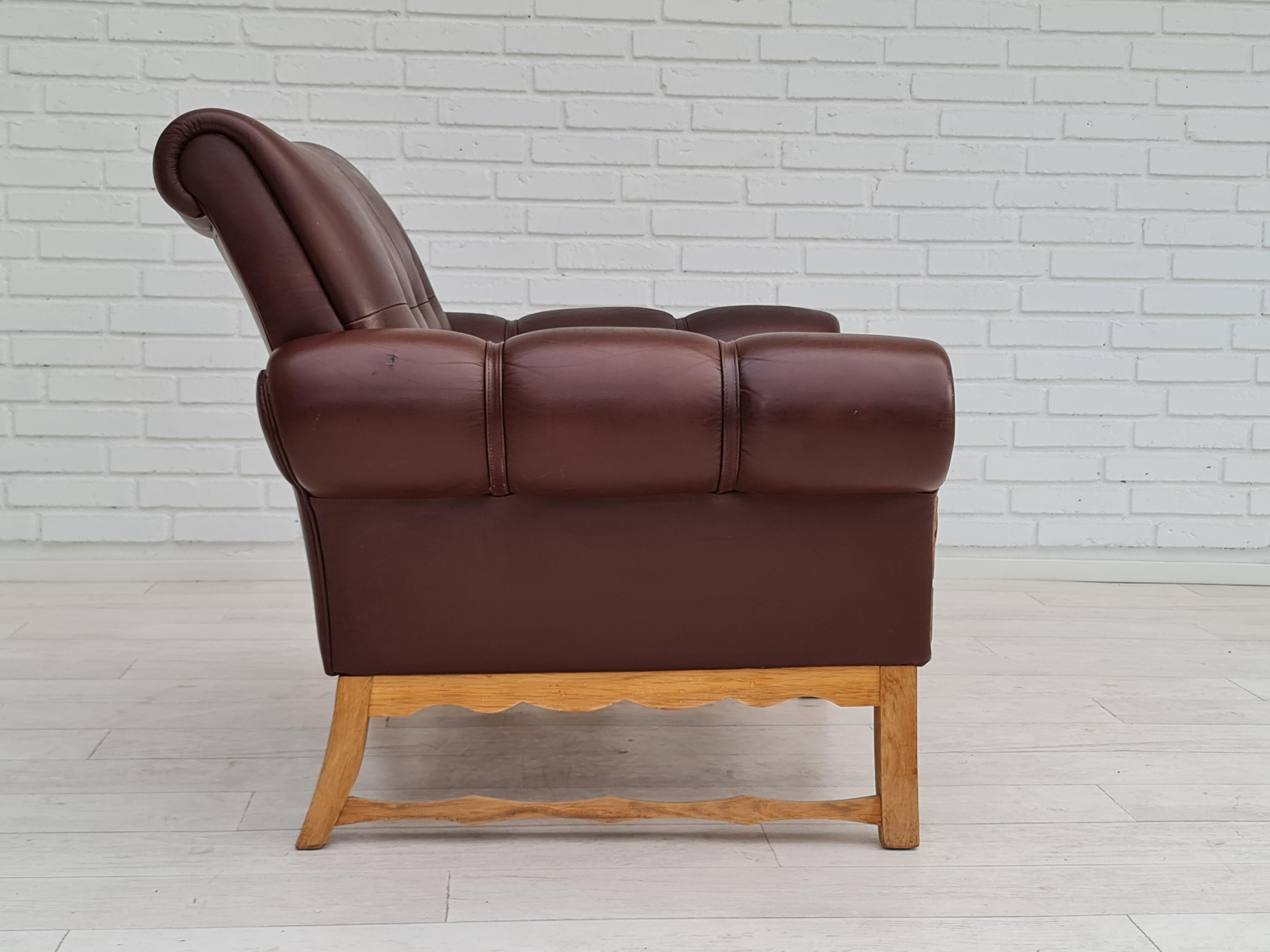 70s, Vintage Danish Armchair, Leather, Oak Wood For Sale 3