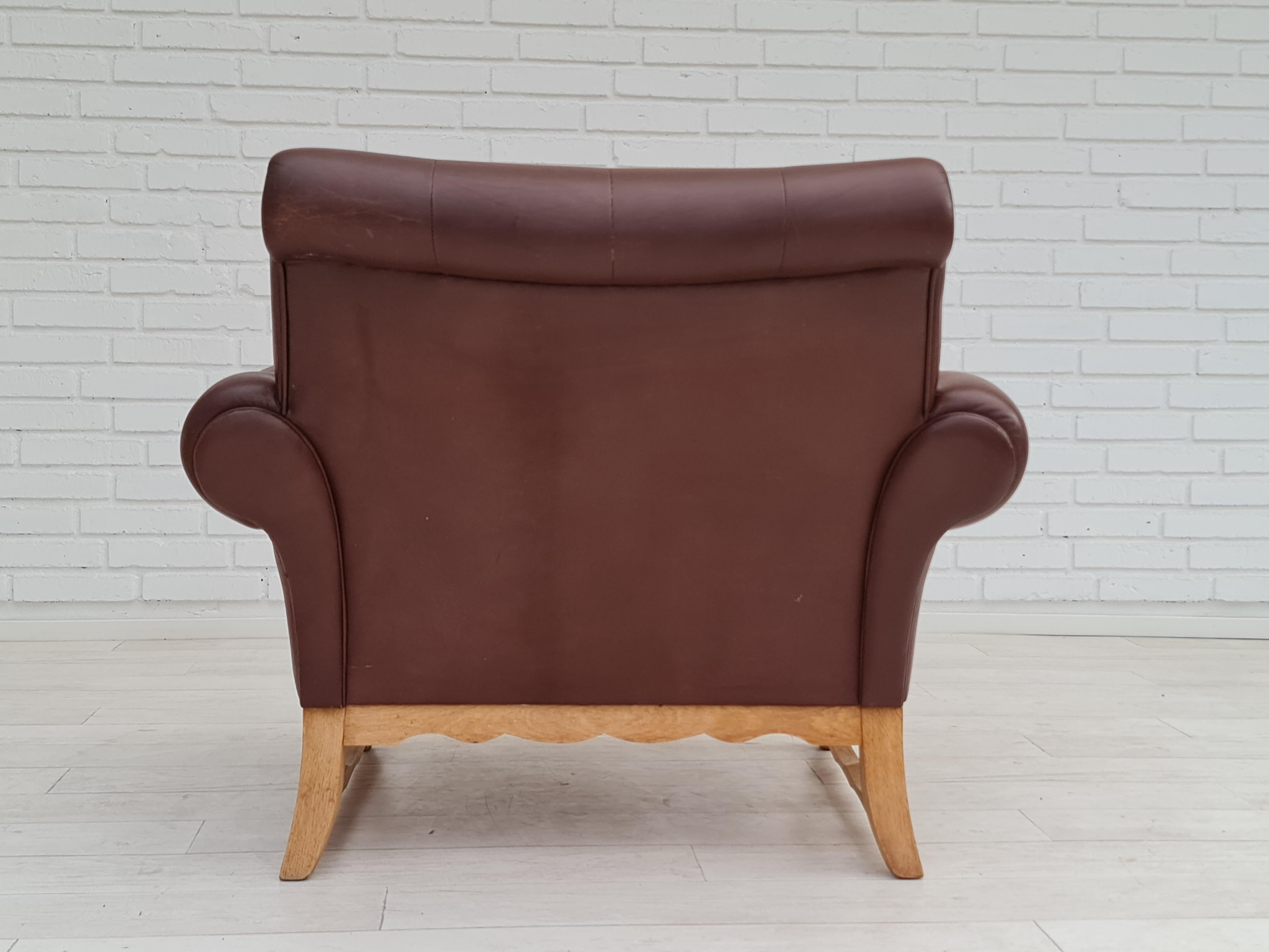 70s, Vintage Danish Armchair, Leather, Oak Wood For Sale 4