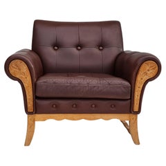 70s, Vintage Danish Armchair, Leather, Oak Wood
