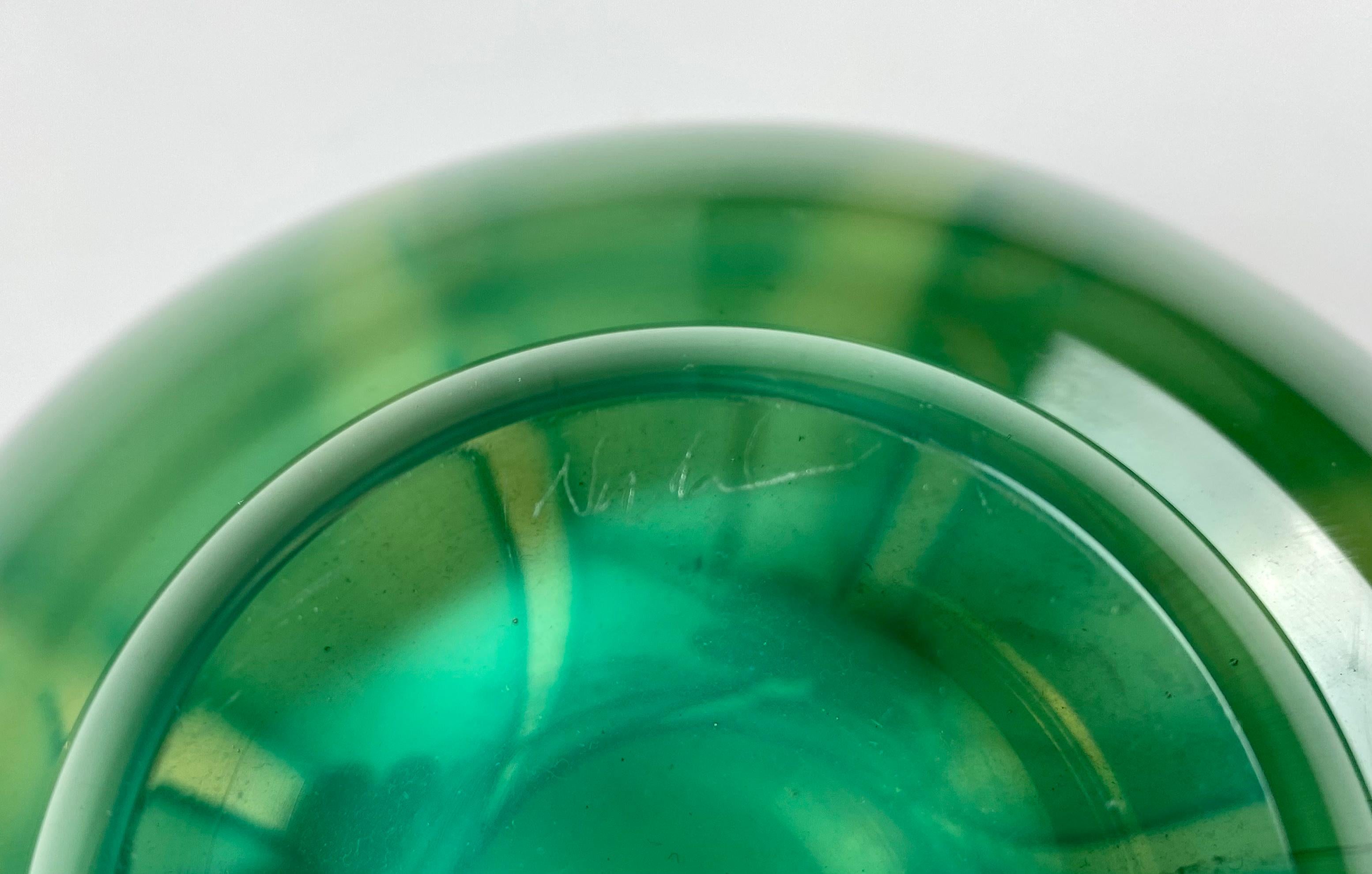 Blown Glass 70s Vintage David Nichols Signed Teal Green Studio Art Glass Dogwood Bowl