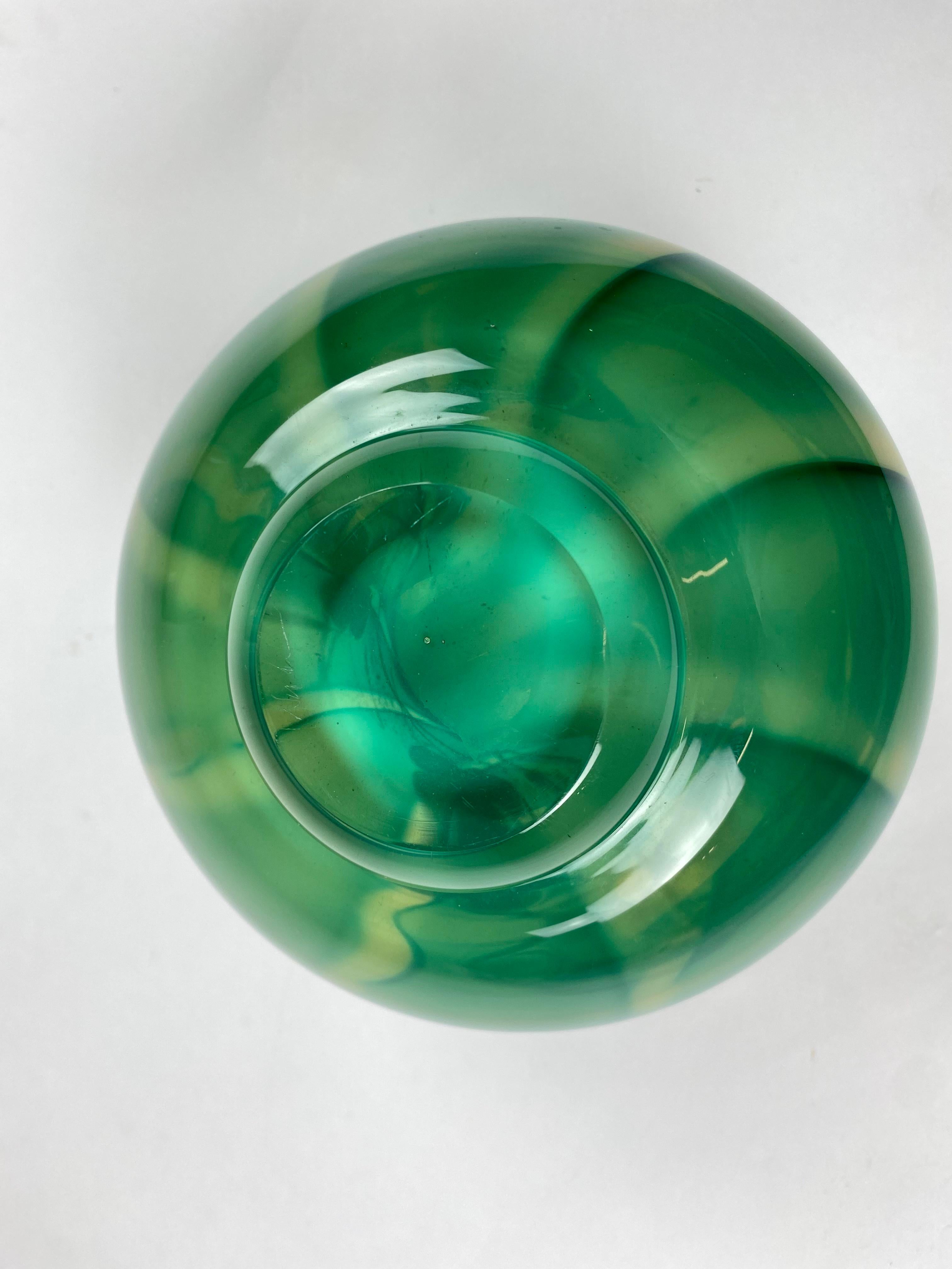 Bol en bois de cervidé vert sarcelle signé David Nichols Studio Art Glass, années 70 3