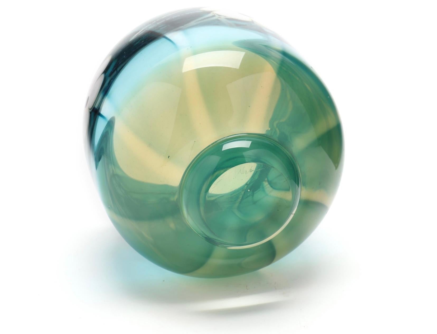 Bol en bois de cervidé vert sarcelle signé David Nichols Studio Art Glass, années 70 5