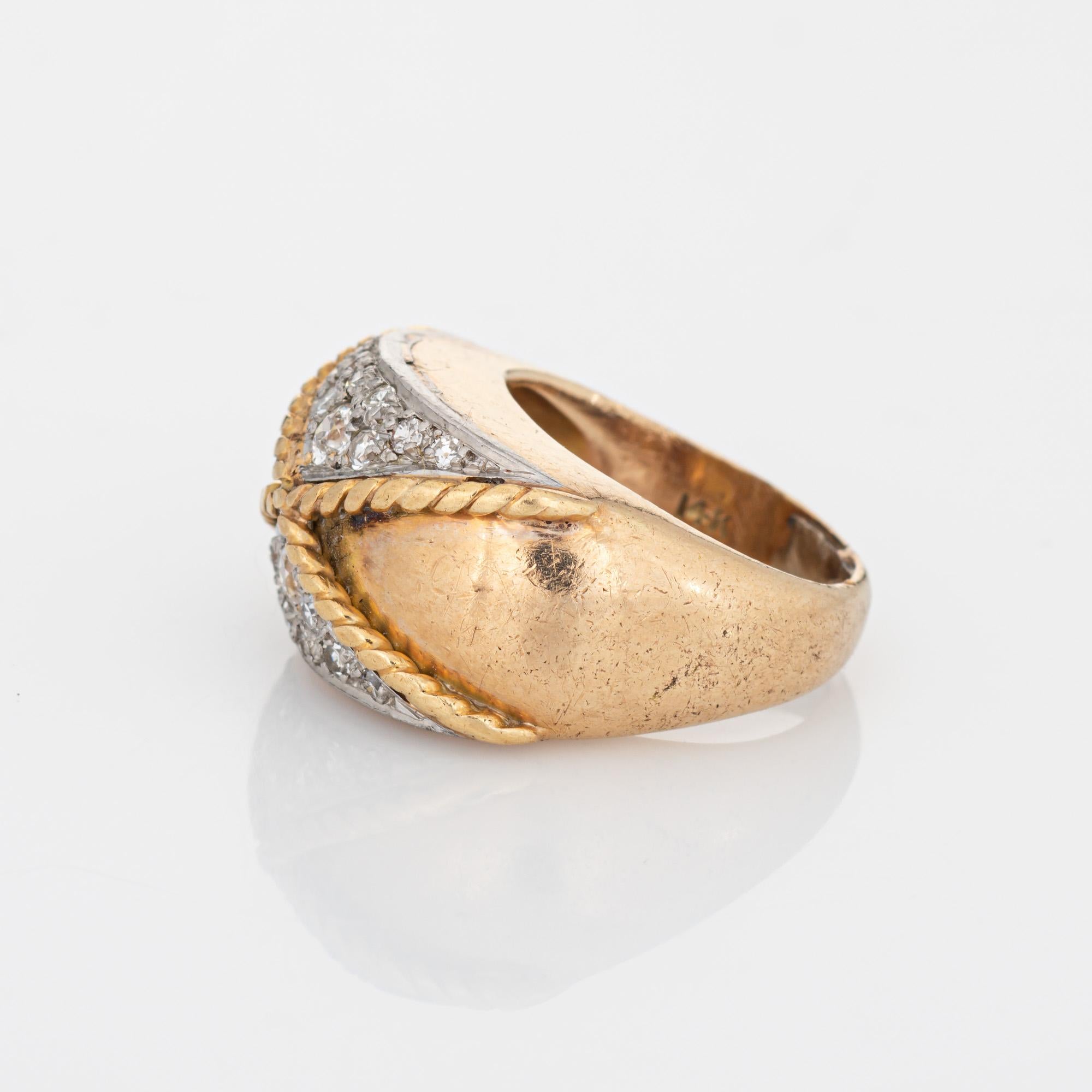 Modern 70s Vintage Diamond Dome Ring 14k Yellow Gold Band Sz 4.5 Pinky Jewelry