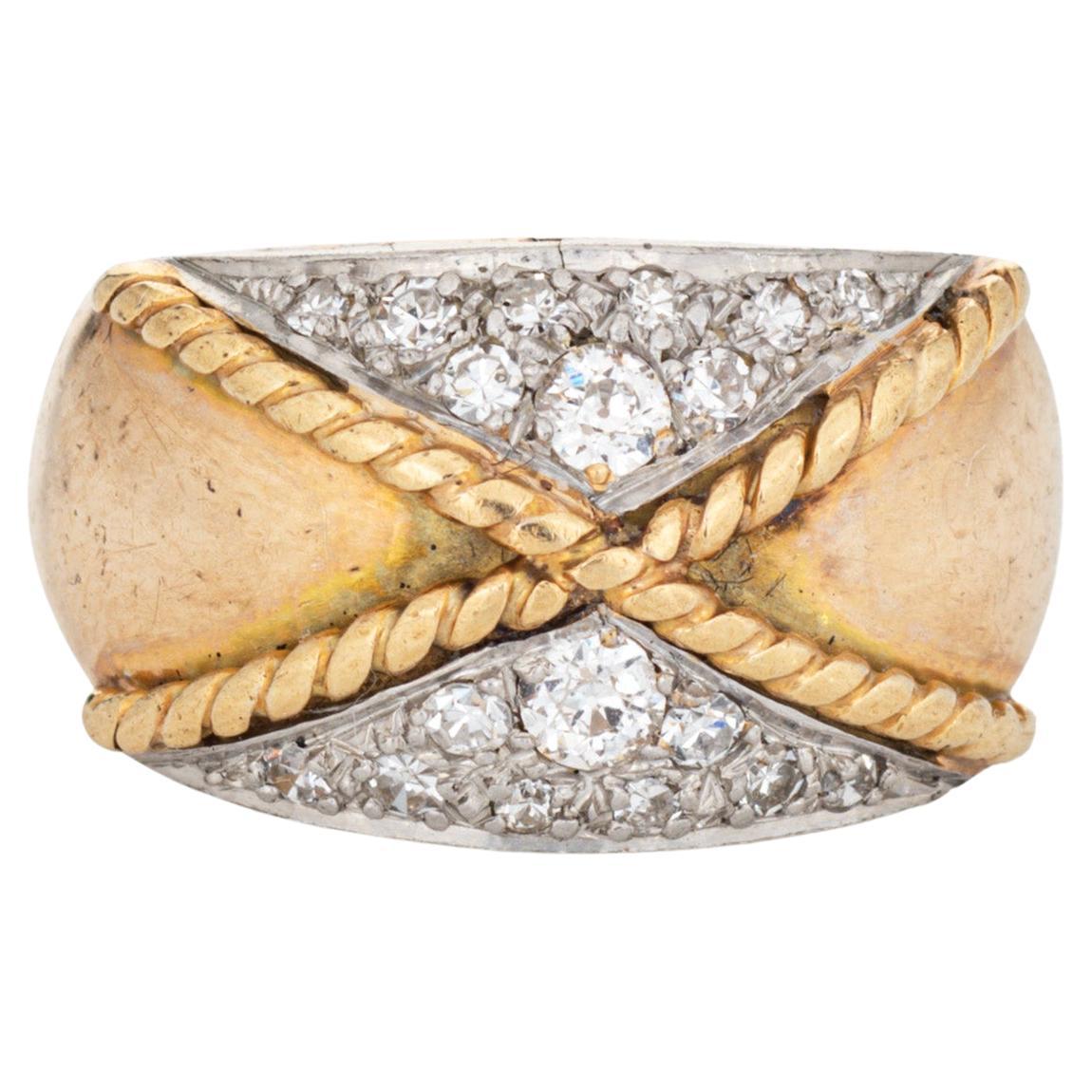 Vintage 90s Tiffany and Co Stitch Ring 18k Yellow Gold Dome Band Sz 7. ...