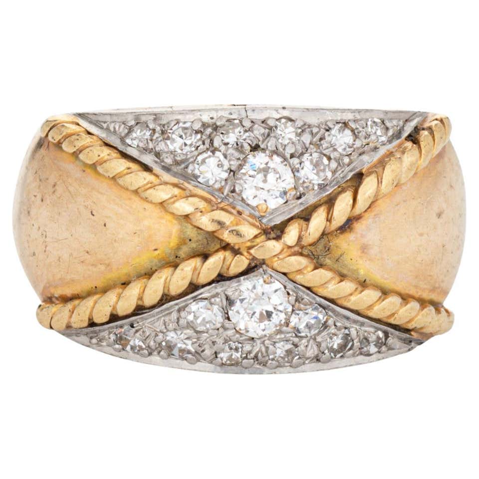 Vintage 90s Tiffany and Co Stitch Ring 18k Yellow Gold Dome Band Sz 7. ...