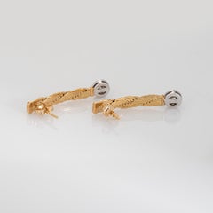 70s Vintage Diamond Drop Earrings Braided 14k Yellow Gold 1.25" Length Pendant