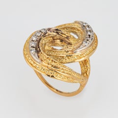 70s Vintage Diamond Infinity Knot Ring Sz 5.5 18k Yellow Gold Estate Jewelry