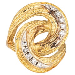 70s Vintage Diamond Infinity Knot Ring Sz 5.5 18k Yellow Gold Estate Jewelry