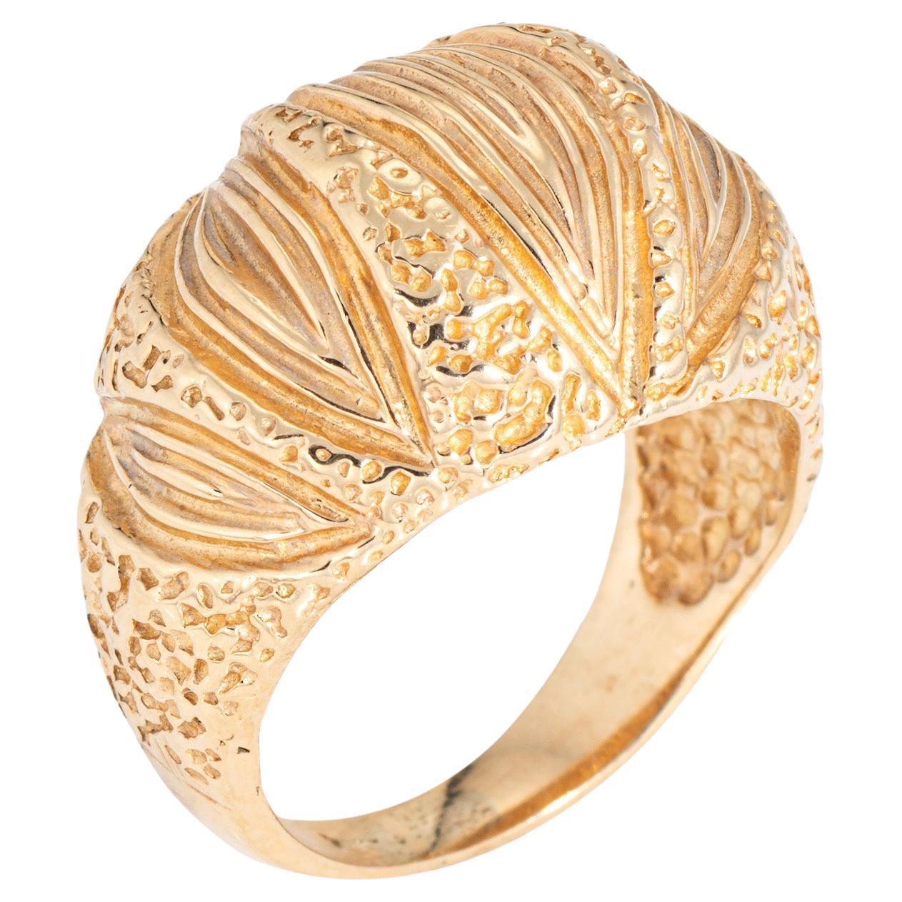 70s Vintage Dome Ring Sz 5 Cigar Band Textured Ridged 14k Yellow Gold