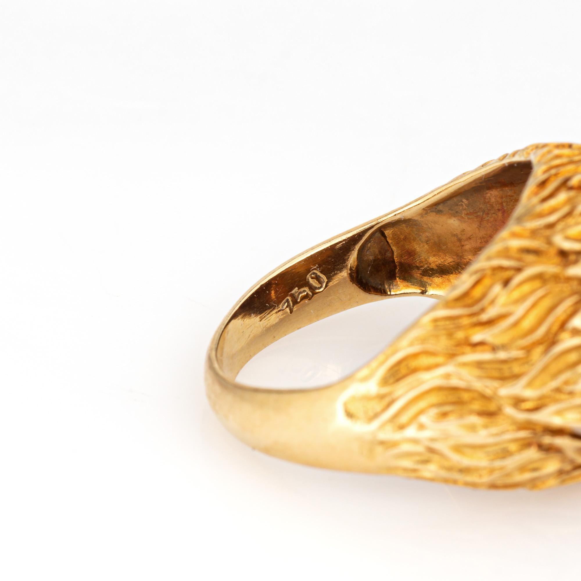 70s Vintage Dome Ring Sz 6.25 Cigar Band Textured Botanical 18k Yellow Gold For Sale 2
