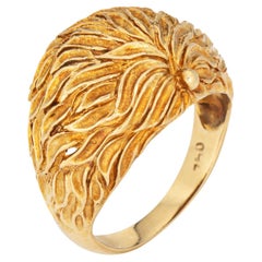 70s Vintage Dome Ring Sz 6.25 Cigar Band Textured Botanical 18k Yellow Gold