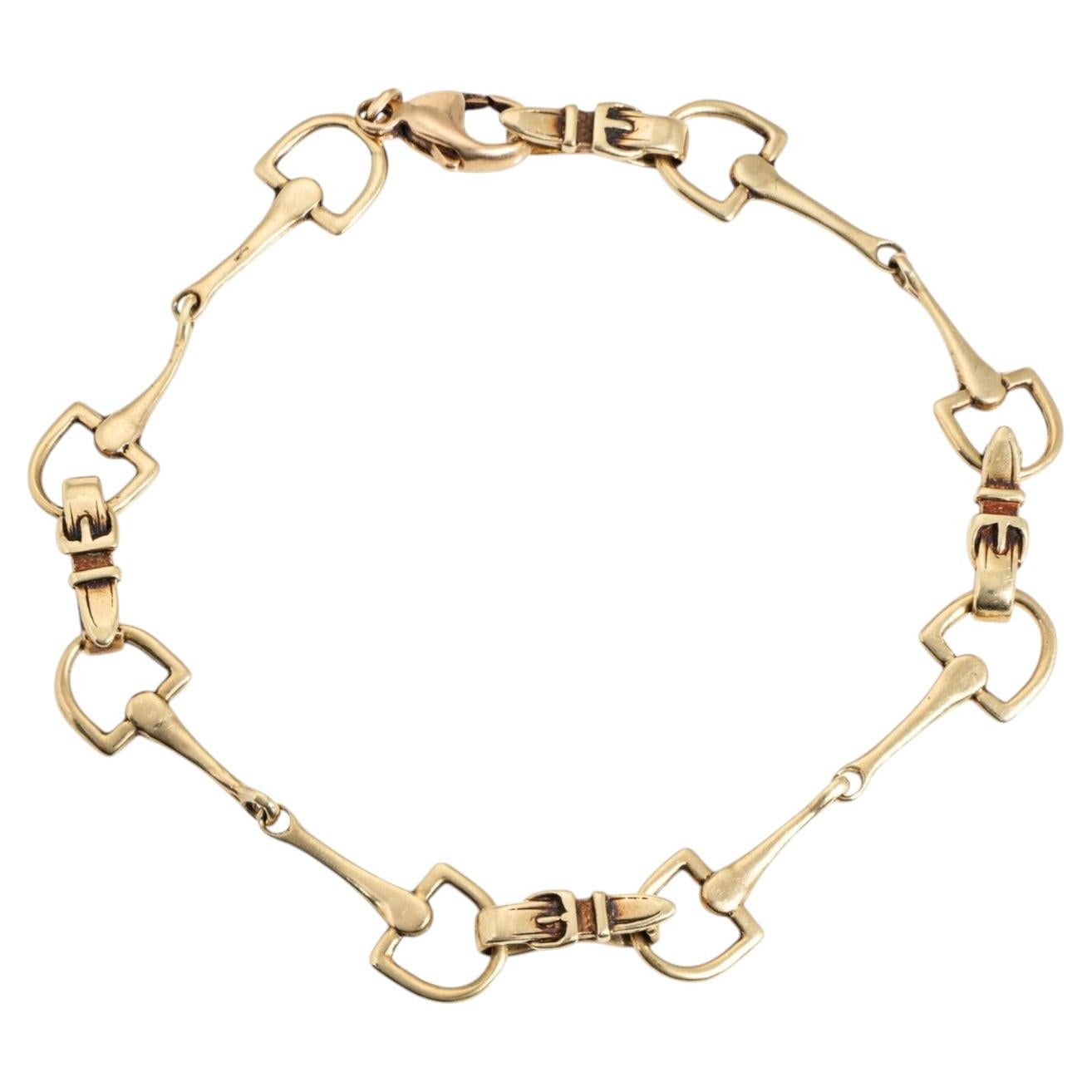 Vintage-Armband mit Pferdebiss-Schnalle aus den 70er Jahren, 14 Karat Gelbgold, 8", Reitsport-Schmuck