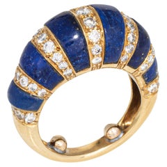 70s Vintage Lapis Lazuli Diamond Dome Ring 18k Yellow Gold Sz 5 Estate Jewelry