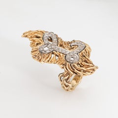 70s Vintage Letter L Diamond Initial Ring 14k Yellow Gold Sz 5 Brutalist Jewelry