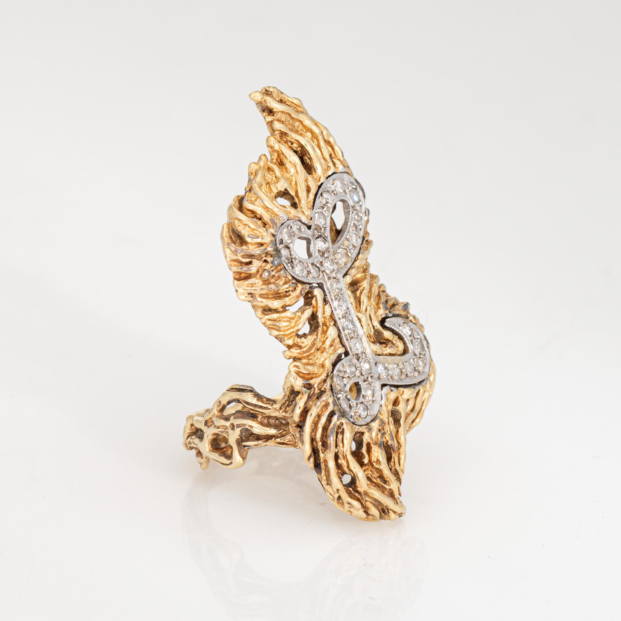 Modern 70s Vintage Letter L Diamond Initial Ring 14k Yellow Gold Sz 5 Brutalist Jewelry For Sale