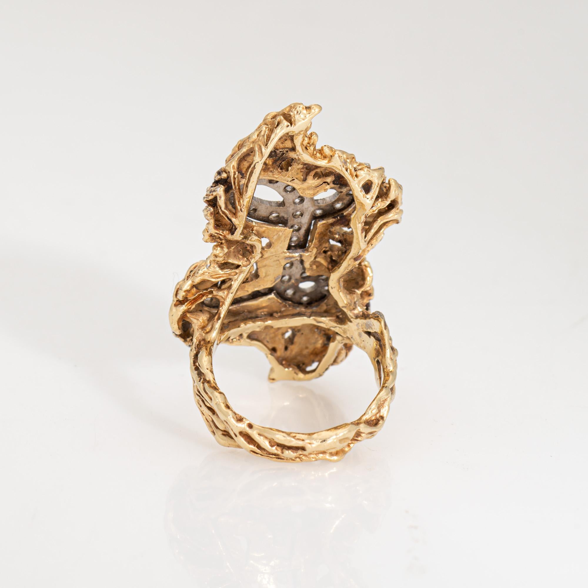 70s Vintage Letter L Diamond Initial Ring 14k Yellow Gold Sz 5 Brutalist Jewelry In Good Condition For Sale In Torrance, CA