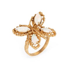 70s Vintage Opal Butterfly Ring 14k Yellow Gold Sz 6.75 Cocktail Estate Jewelry