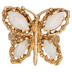 70s Retro Opal Butterfly Ring 14k Yellow Gold Sz 6.75 Cocktail Estate Jewelry 