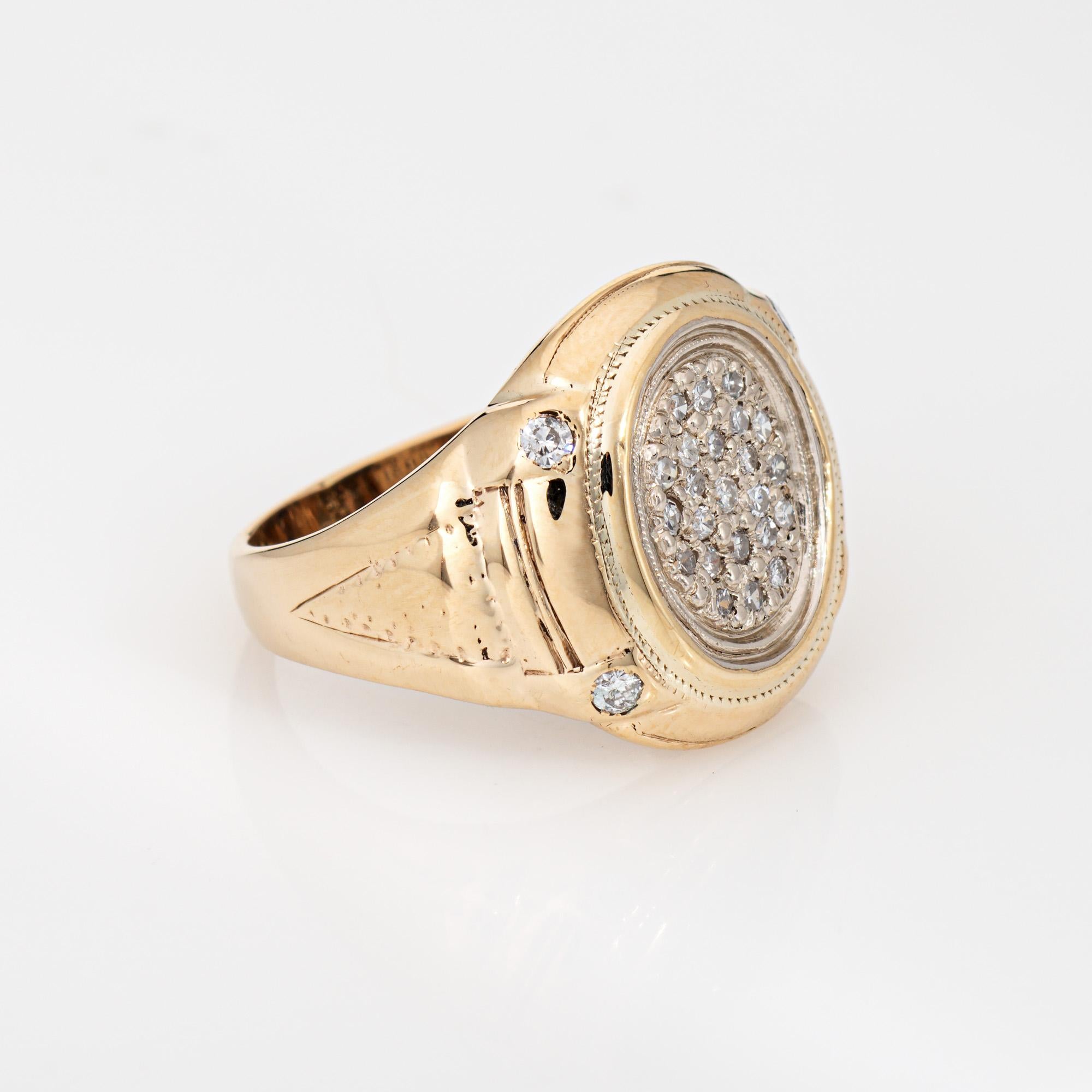 Modern 70s Vintage Oval Signet Ring Sz 7.5 Diamond 10k Yellow Gold Estate Fine Jewelry