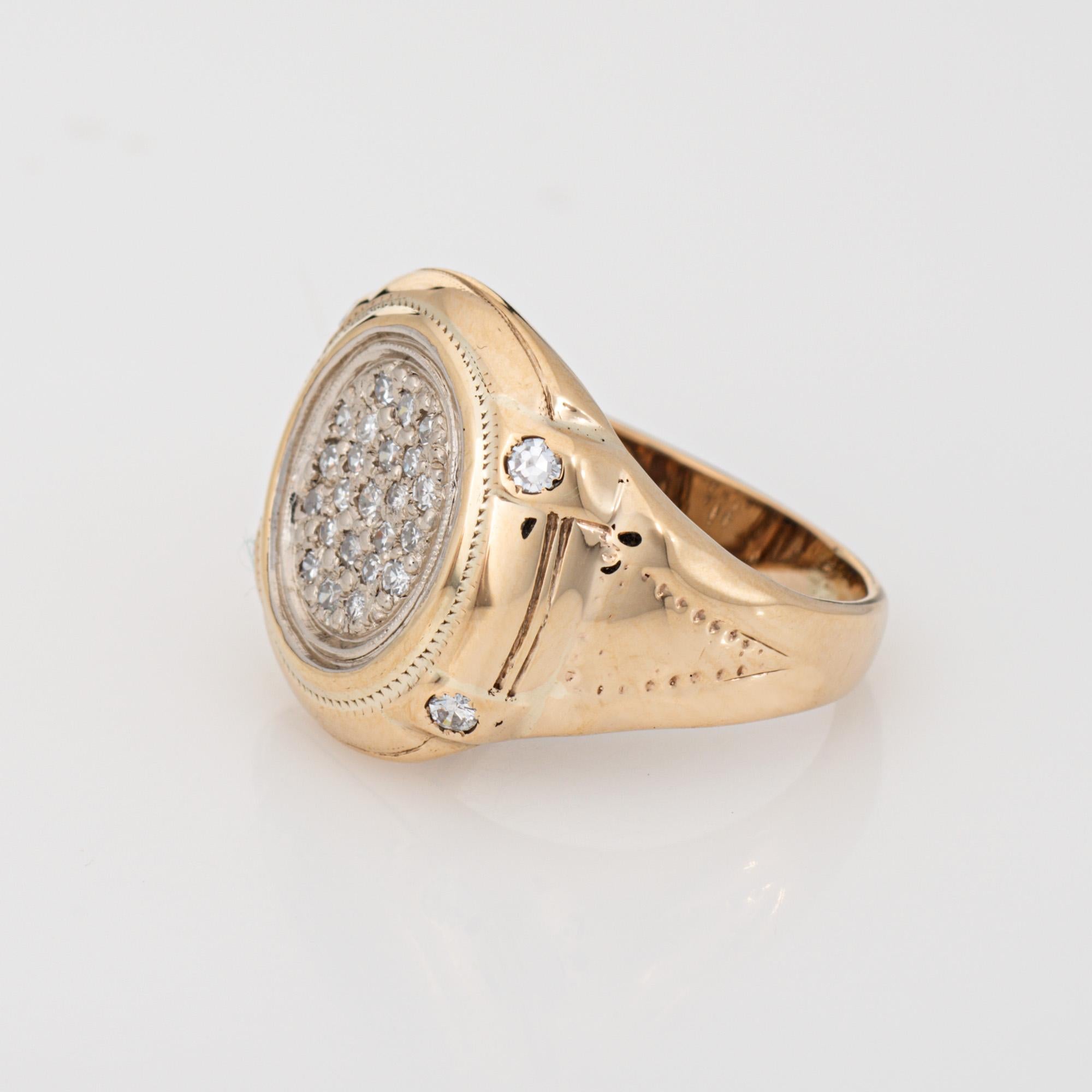 Round Cut 70s Vintage Oval Signet Ring Sz 7.5 Diamond 10k Yellow Gold Estate Fine Jewelry