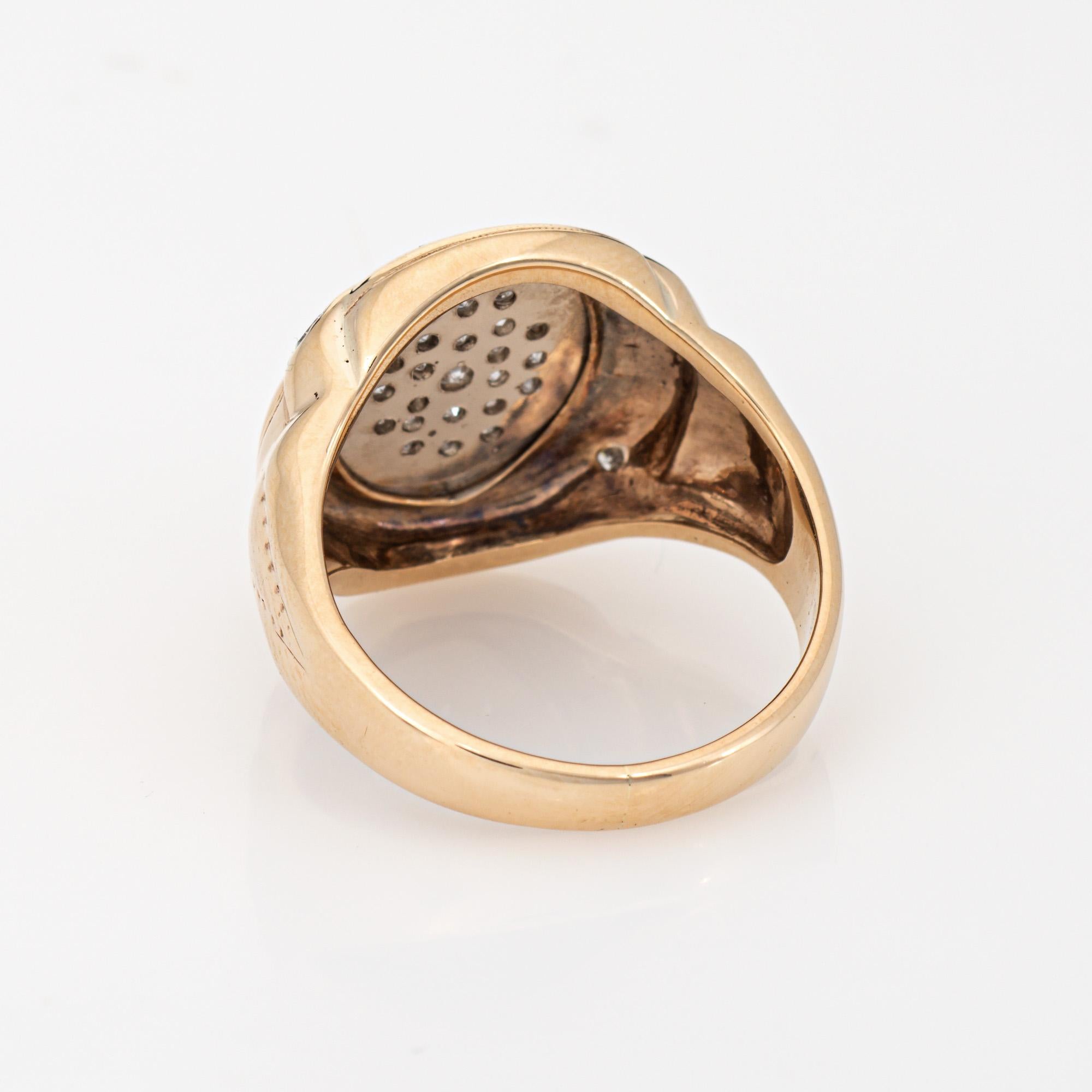 70s Vintage Oval Signet Ring Sz 7.5 Diamond 10k Yellow Gold Estate Fine Jewelry In Good Condition In Torrance, CA