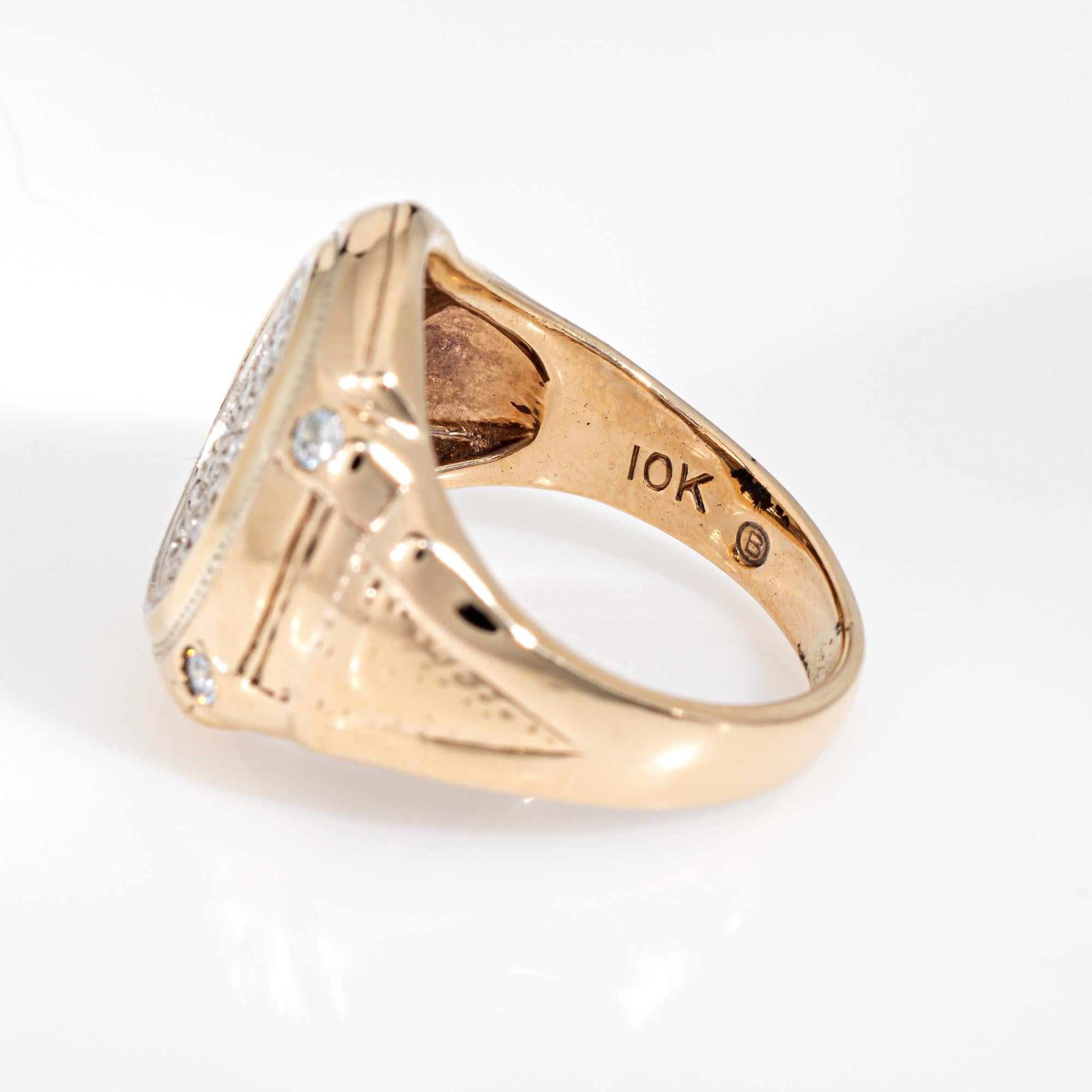 70s Vintage Oval Signet Ring Sz 7.5 Diamond 10k Yellow Gold Estate Fine Jewelry 1