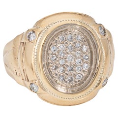 Anello Vintage Ovale Signet Sz 7.5 Diamante 10k Oro Giallo Estate Jewelry anni '70