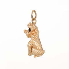70s Vintage Schnauzer Dog Pendant 14k Yellow Gold Estate Charm Animal Jewelry