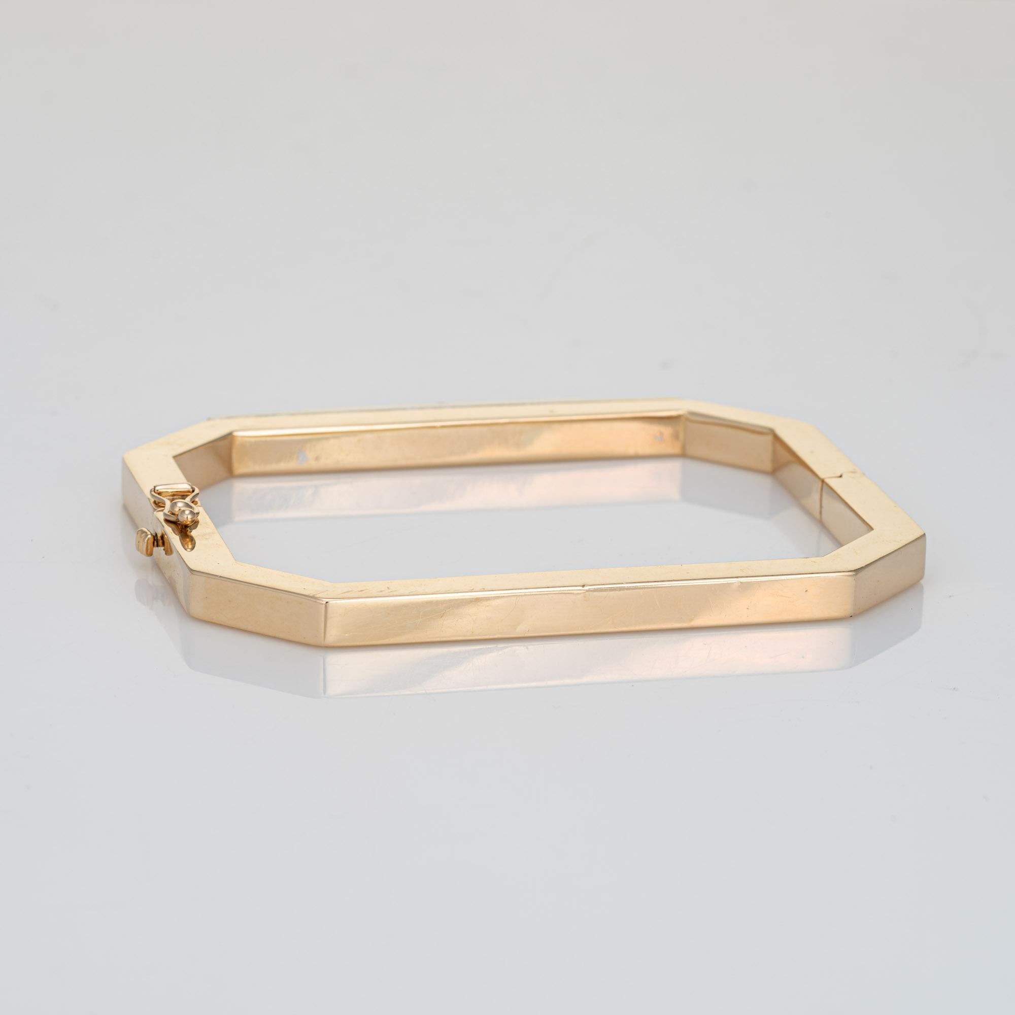 70s Vintage Square Armreif Armband 14k Gelbgold Onyx Diamant Estate Jewelry (Moderne)