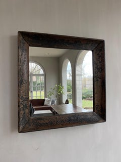 70s Vintage Square Oak Mirror