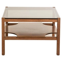 70s Vintage Table in Glass and Teak Wood Italian Design