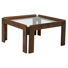 70s Vintage Table in Wood and Glass Design Afra and Tobia Scarpa for Cassina