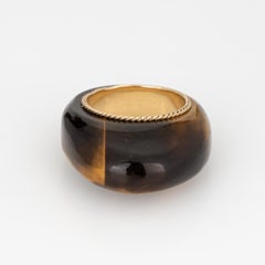70s Vintage Tigers Eye Dome Ring 14k Yellow Gold Sz 5 Estate Fine Jewelry