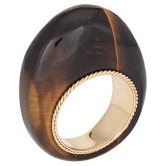 70s Vintage Tigers Eye Dome Ring 14k Yellow Gold Sz 5 Estate Fine Jewelry