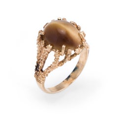 1970s Vintage Tigers Eye Nugget Cocktail Ring 14 Karat Gold Estate Fine Jewelry