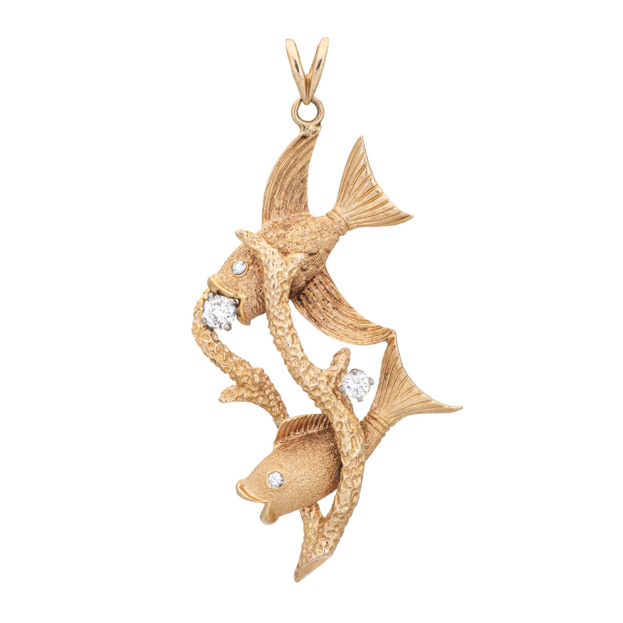 Modern 70s Vintage Tropical Fish Pendant Diamond Large Sea Life Jewelry Coral Reef