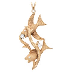 70s Vintage Tropical Fish Pendant Diamond Large Sea Life Jewelry Coral Reef