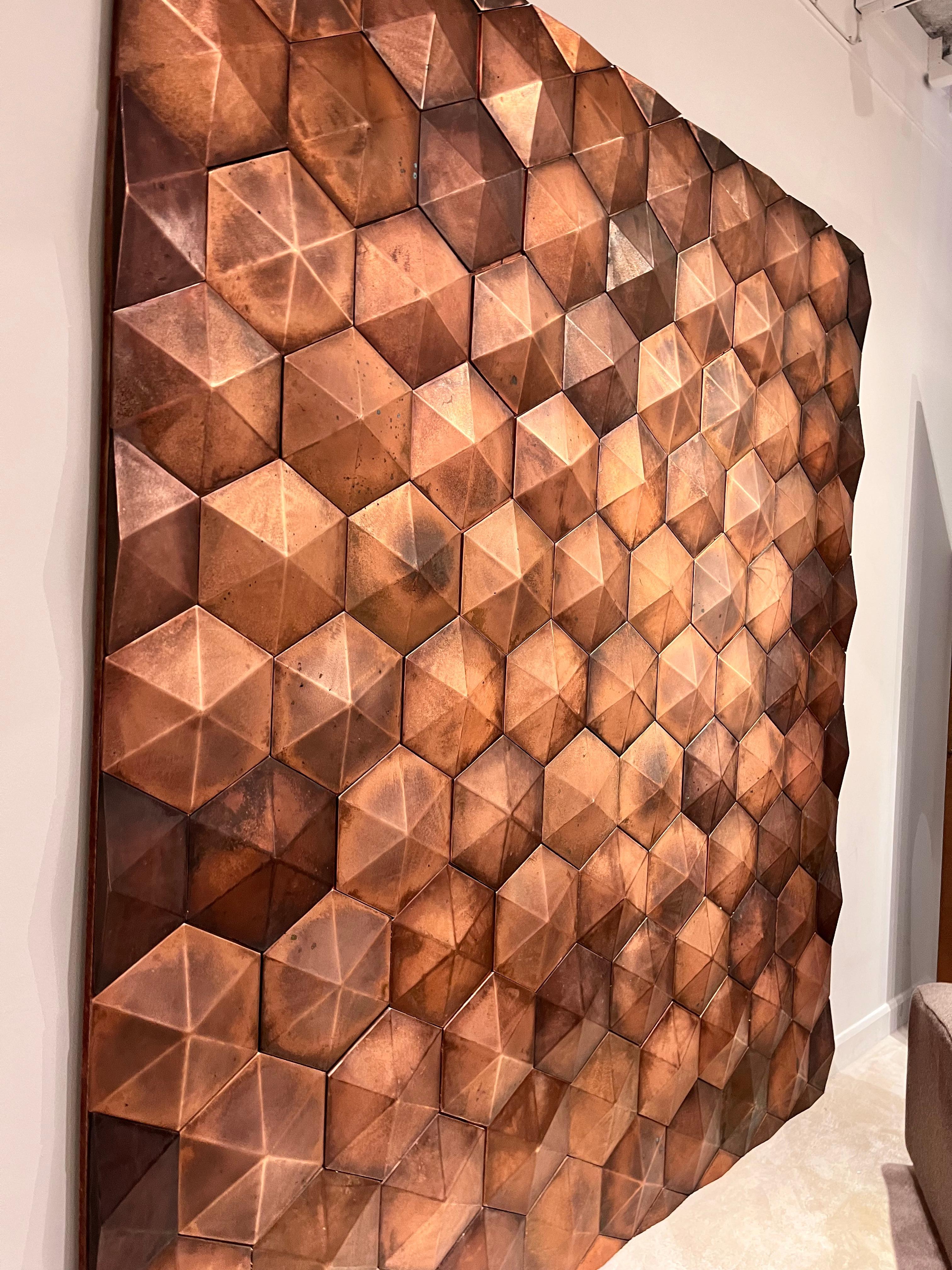 70s wall panel in solid copper pieces For Sale 4