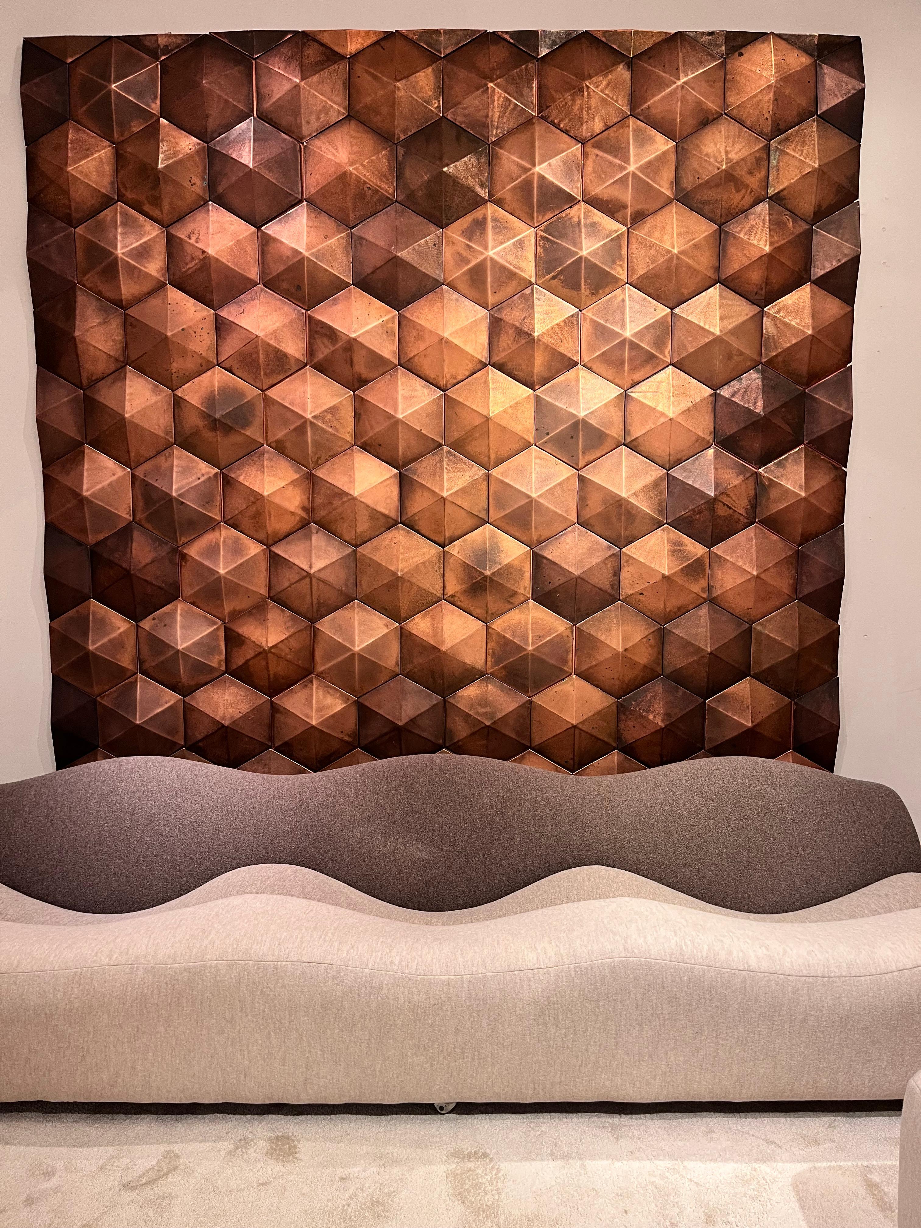 Copper 70s wall panel in solid copper pieces For Sale