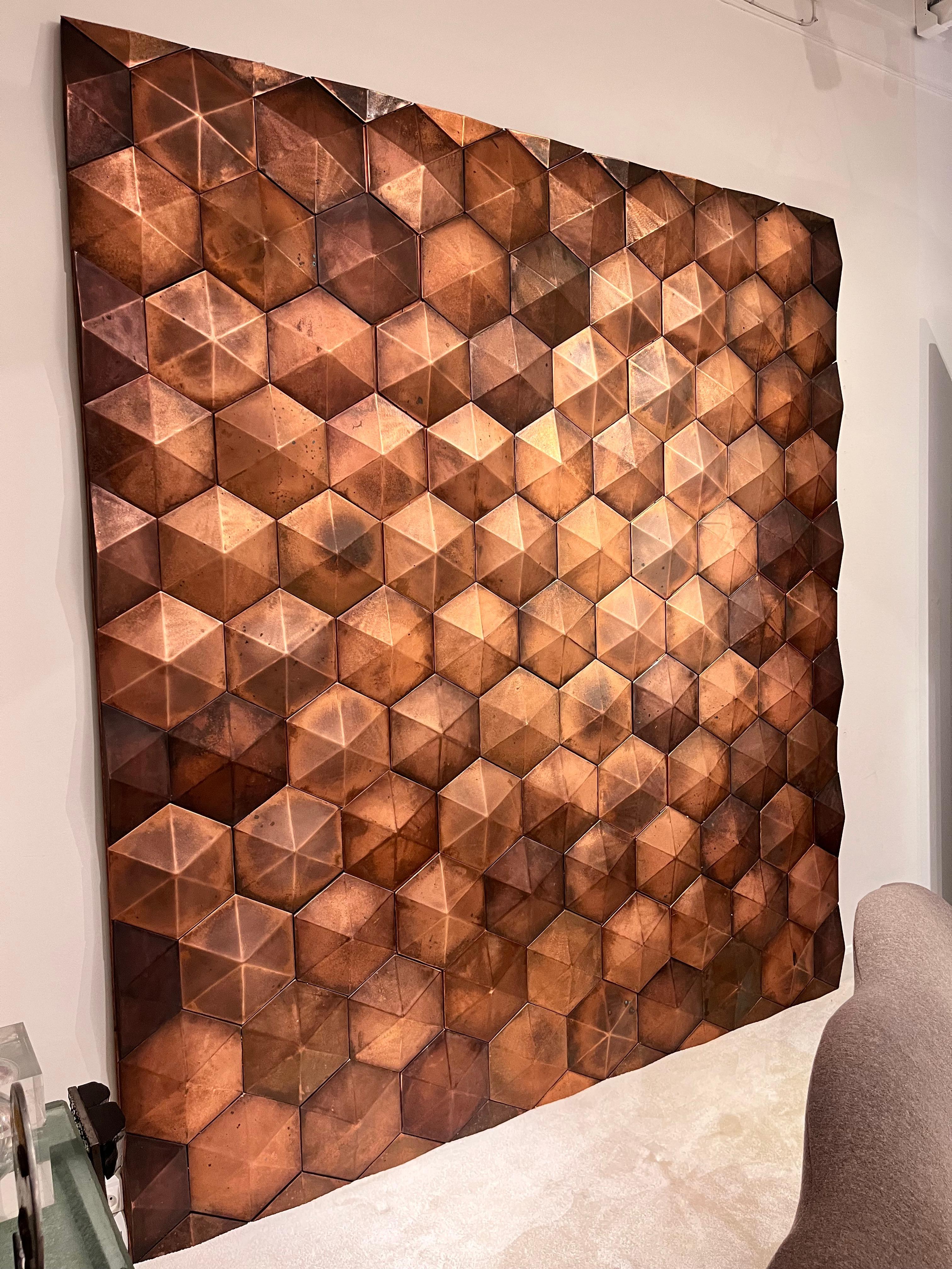 70s wall panel in solid copper pieces For Sale 3