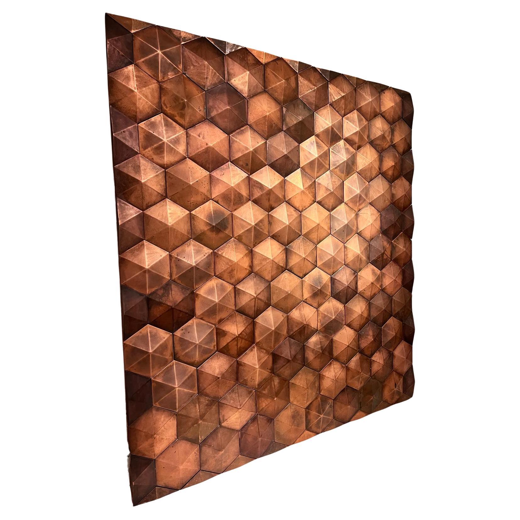 70s wall panel in solid copper pieces For Sale