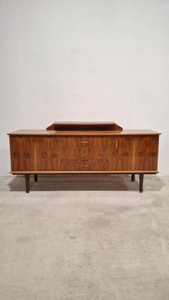 70s Walnut Sideboard with Raised Display Shelf Mid-Century Modern Credenza