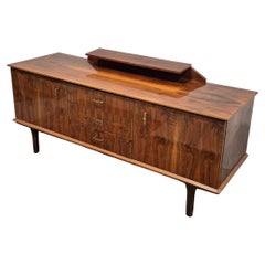 70s Walnut Sideboard with Raised Display Shelf Mid-Century Modern Credenza