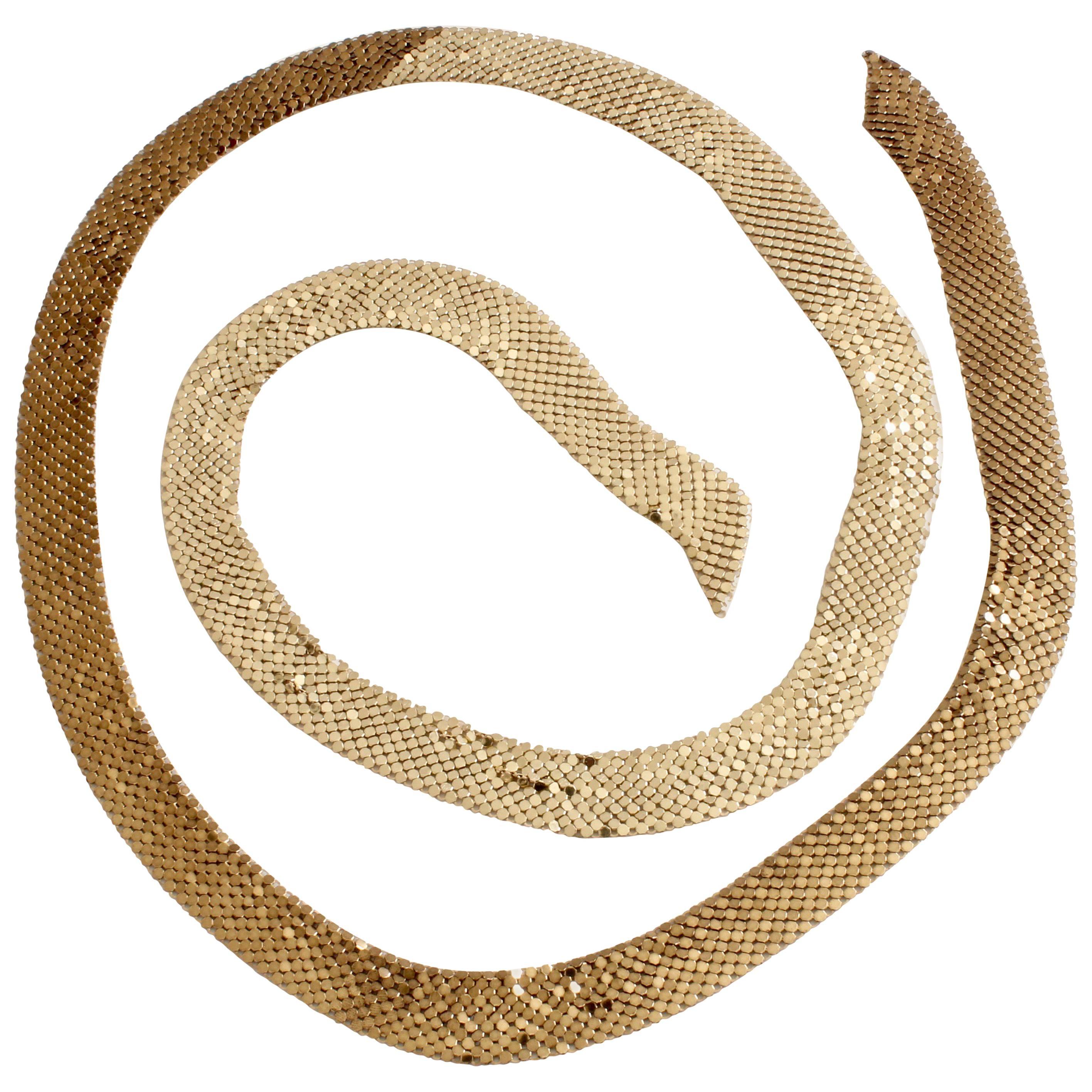 70s Whiting Davis Attr. 59in Mesh Sash Tie or Belt Two Tone Gold Bronze Vintage