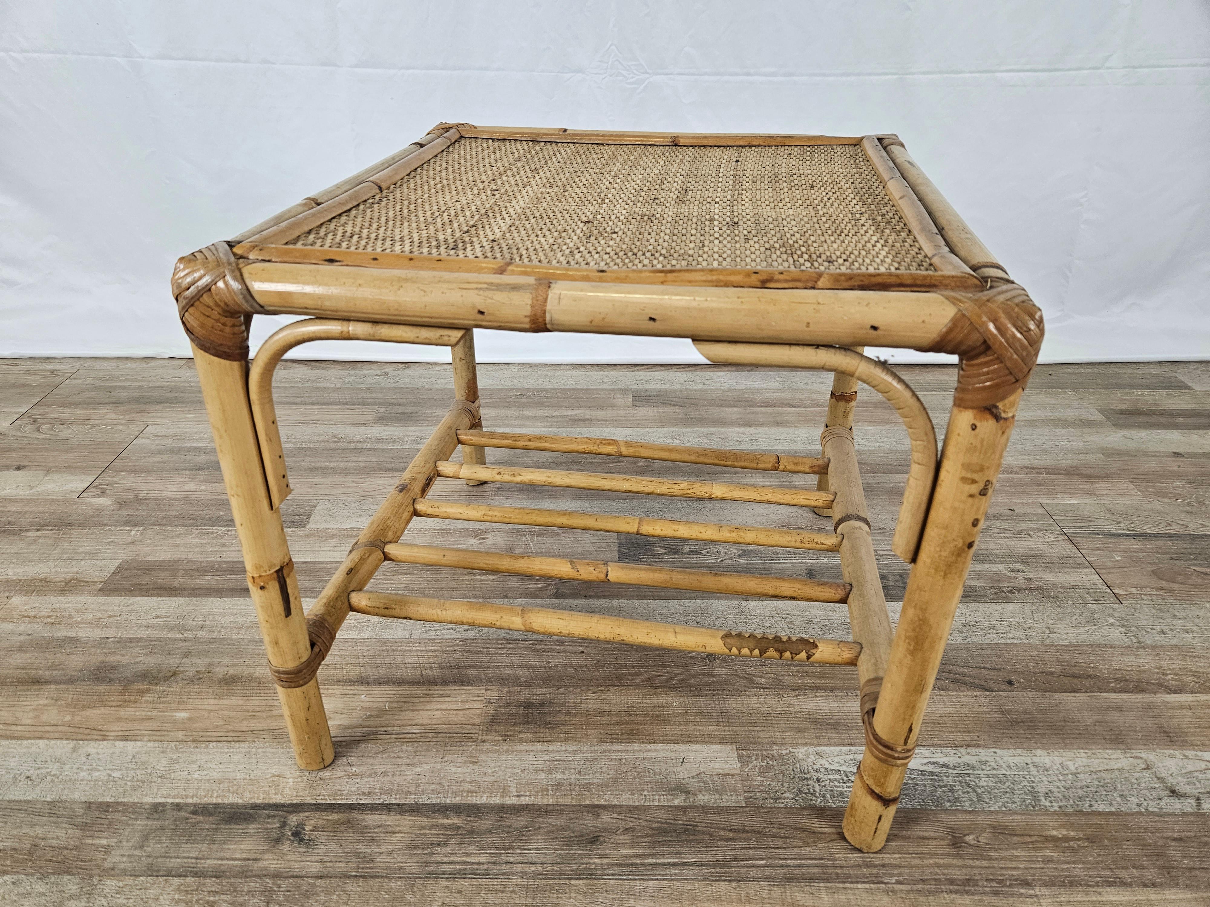 Italian 70s Wicker Coffee Table for Outdoor or Indoor Use
