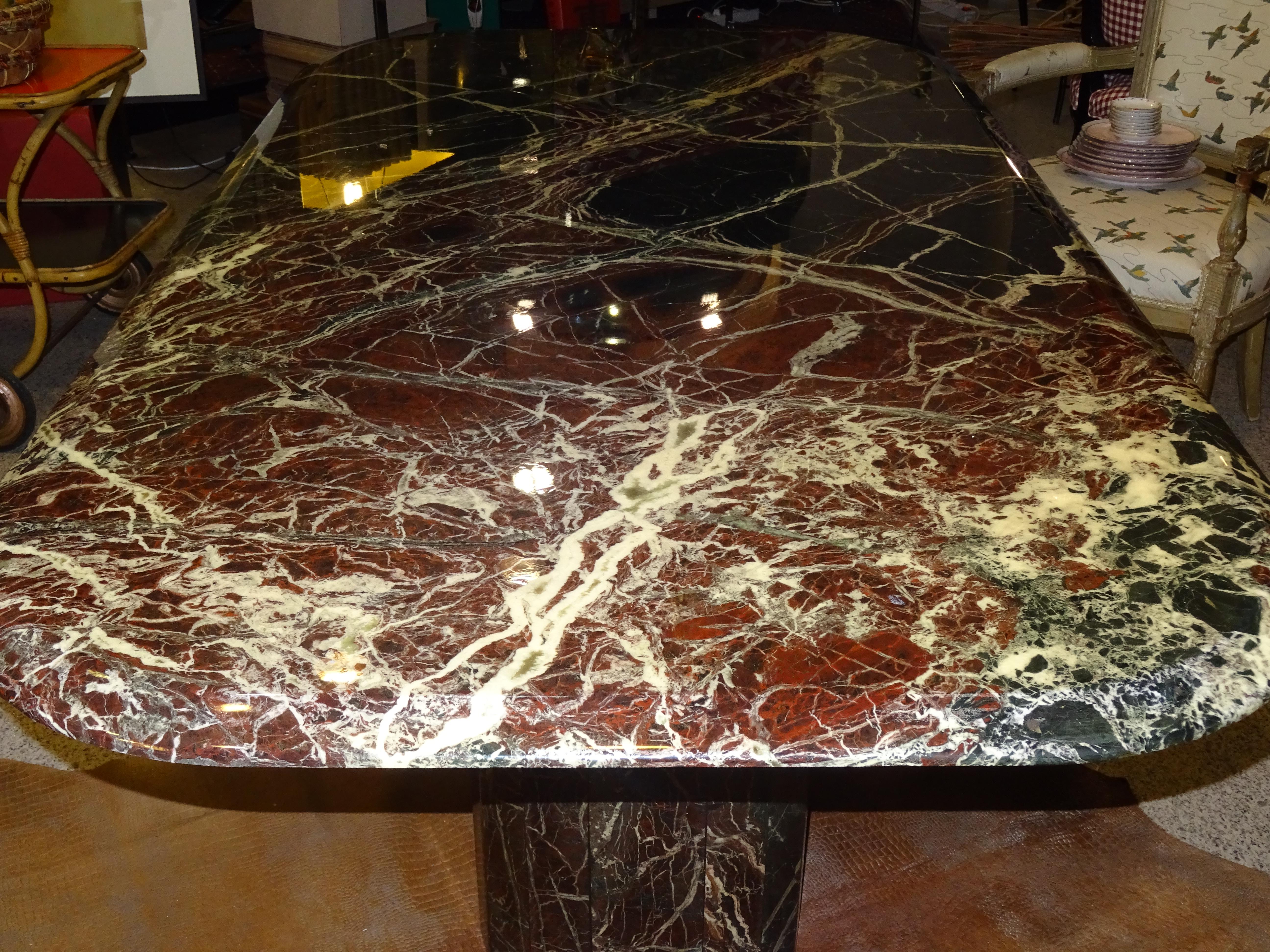1970s Willy Rizzo for Roche Bobois Black, White and Burgondy Marble Dining Table 5