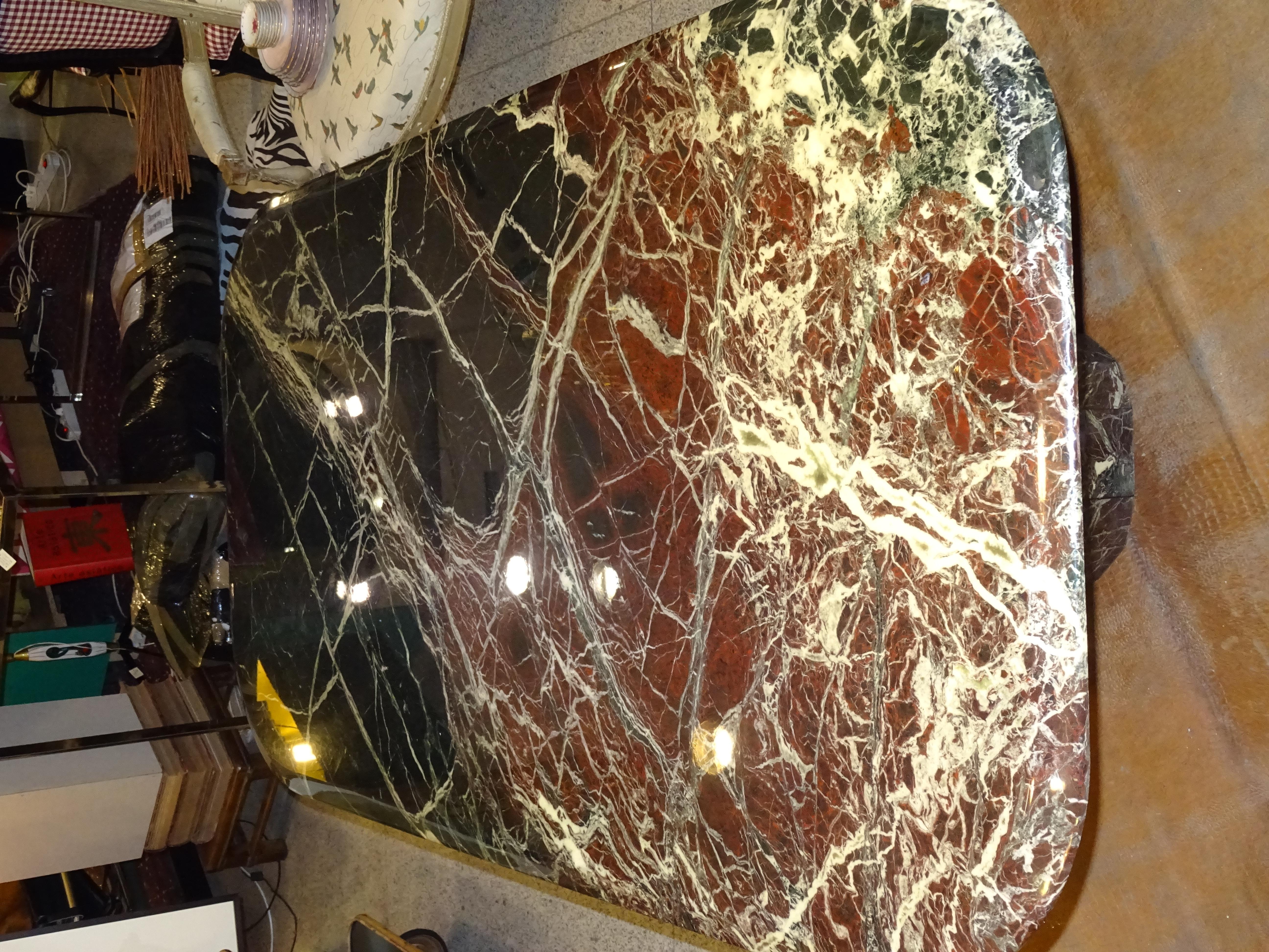1970s Willy Rizzo for Roche Bobois Black, White and Burgondy Marble Dining Table 6